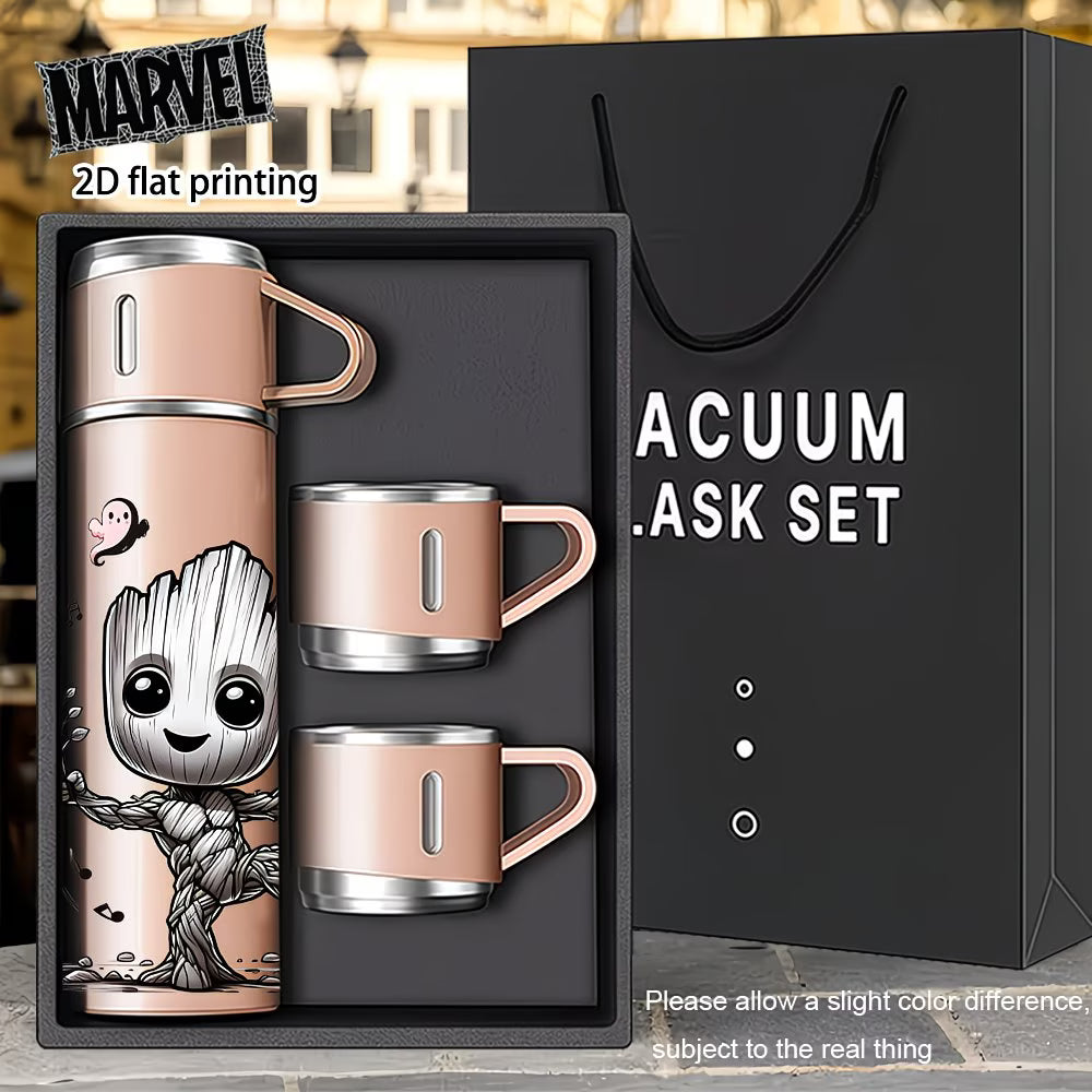 Marvel Groot Triple Lid Stainless Steel Insulated Thermos Flask