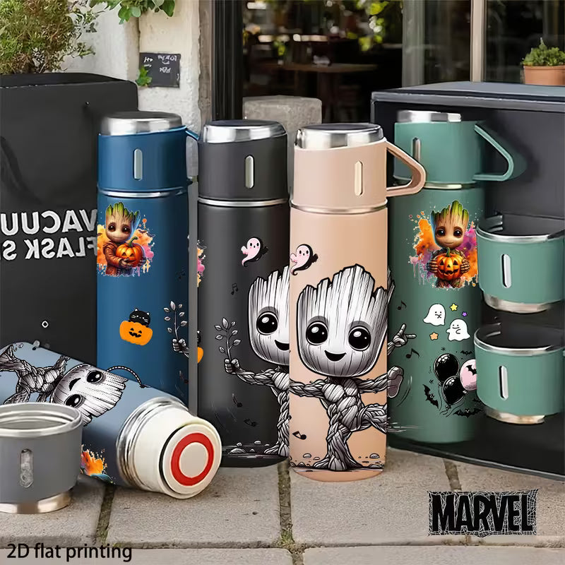 Marvel Groot Triple Lid Stainless Steel Insulated Thermos Flask