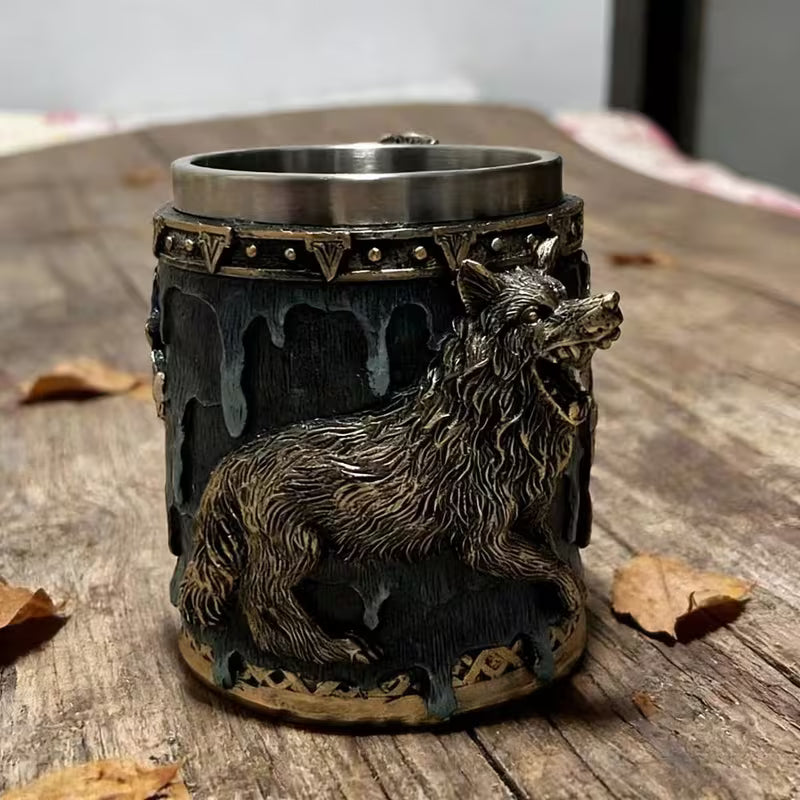Handmade Medieval Wolf Head Battle Axe Viking Mug