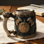 Handmade Medieval Wolf Head Battle Axe Viking Mug