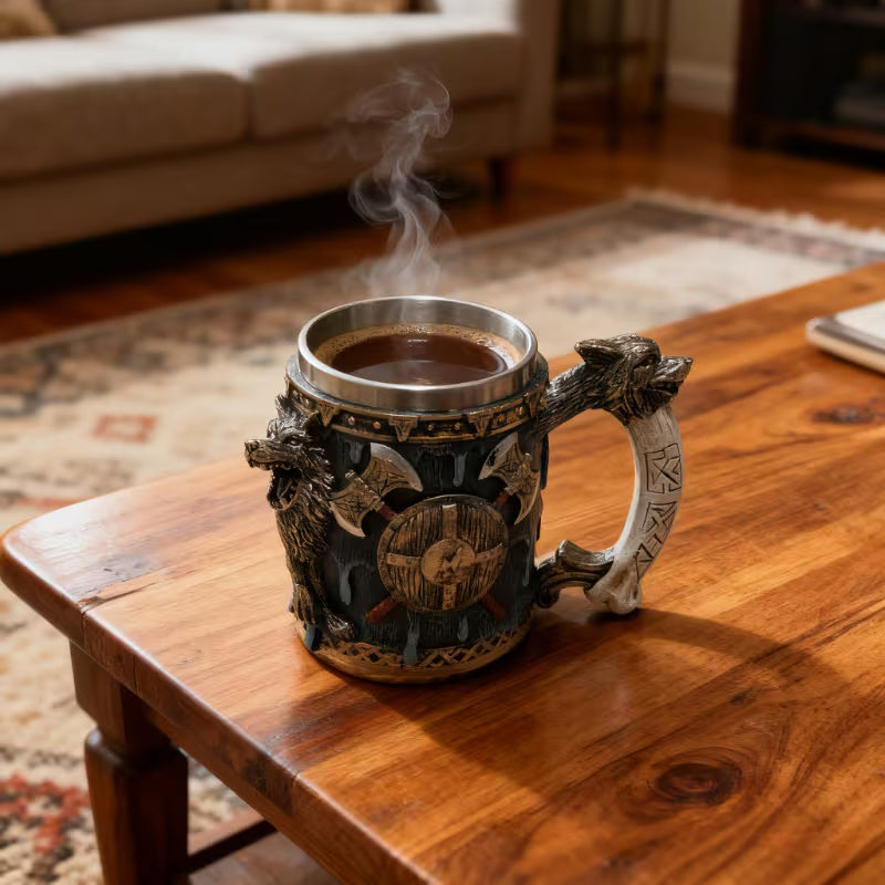 Handmade Medieval Wolf Head Battle Axe Viking Mug